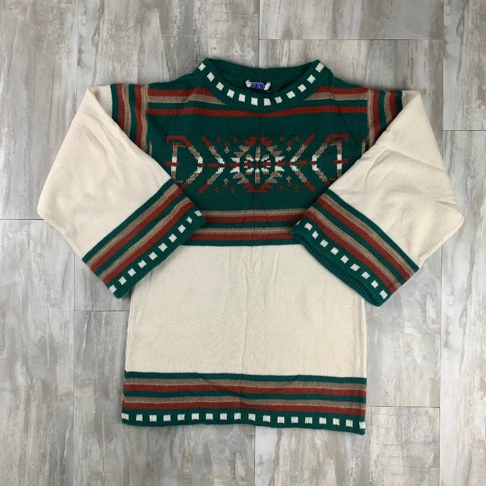 Vintage Womans Acrylic Knit Sweater Christmas Theme Boxy Comfort Shirt